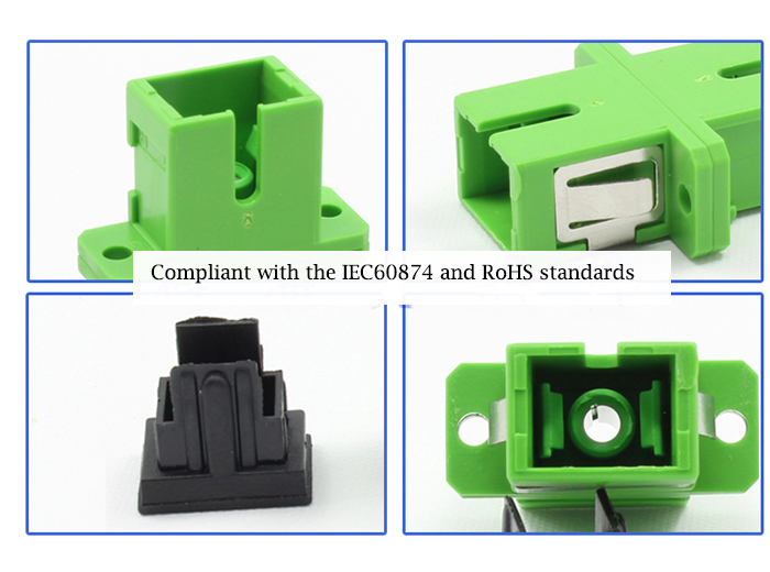 SC APC Fiber Optic Adapter Singal Core 녹색 Plastic Flange